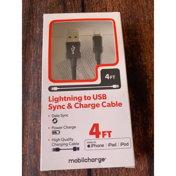 Lightning To USB Sync & Charge Cable 4FT For iPhone/iPad/iPod By Mobilcharge - Picture 1 of 2